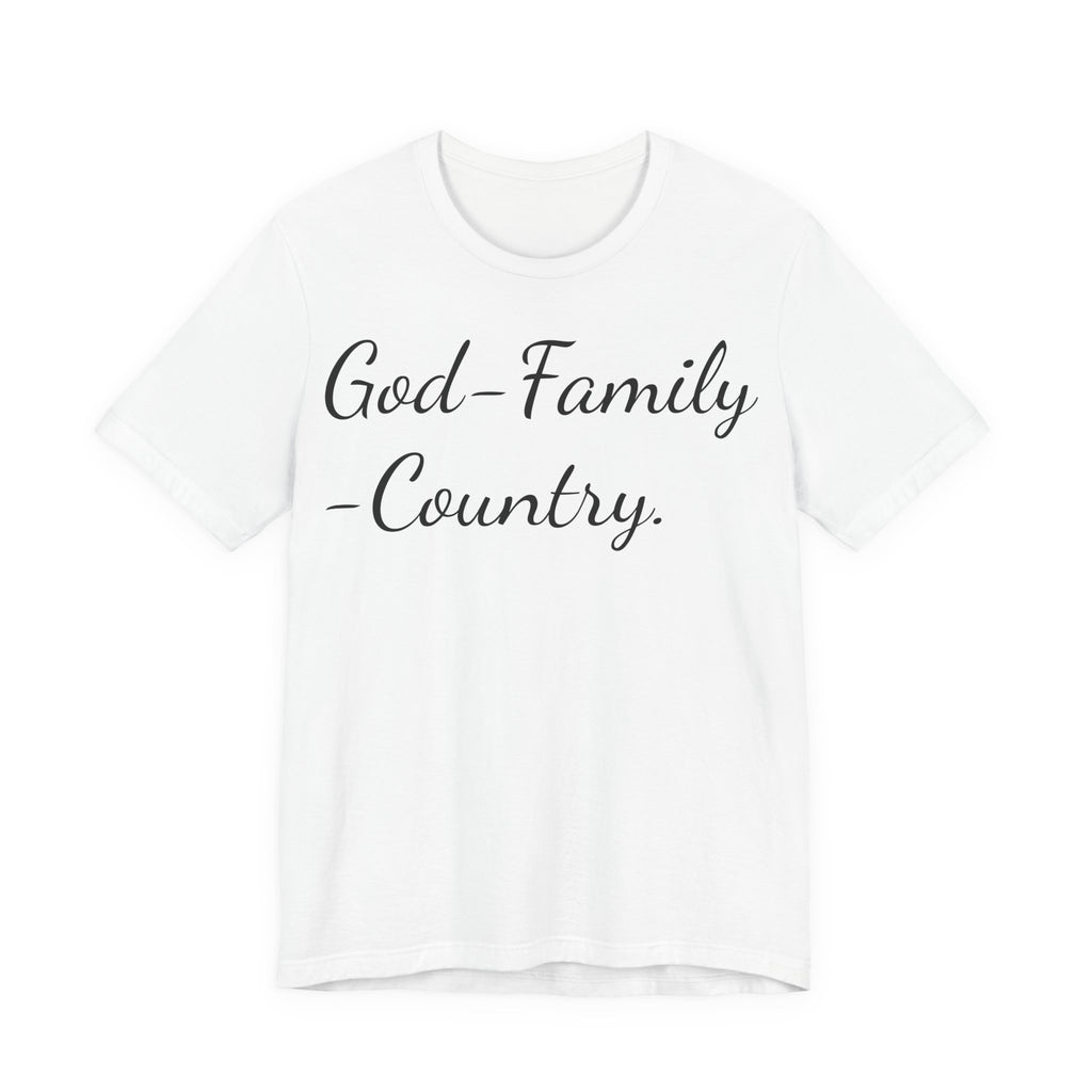 God · Family · Country Script Tee — Patriotic Christian Short Sleeve Shirt
