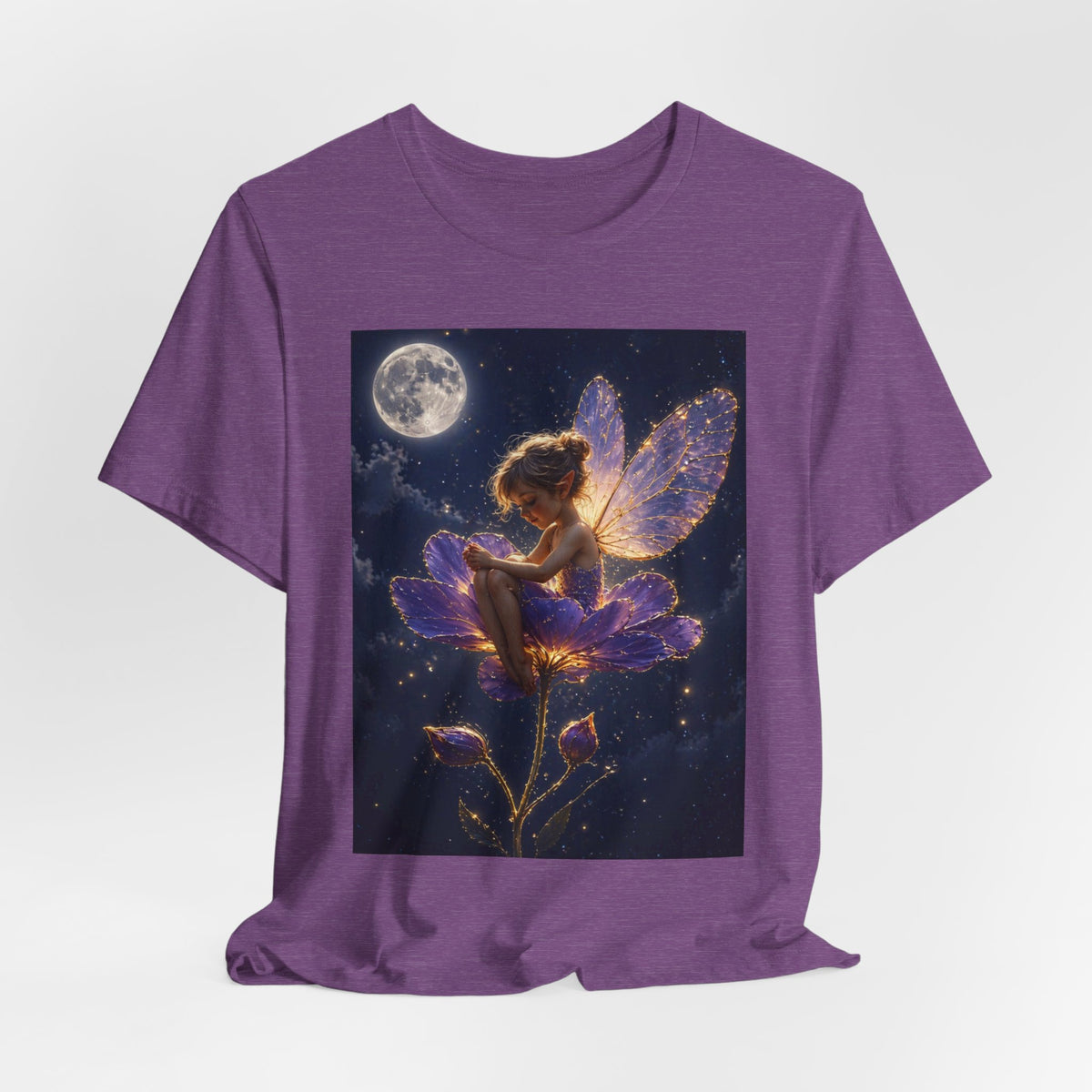 Fairy Night T-Shirt — Moonlit Fairy on Purple Flower