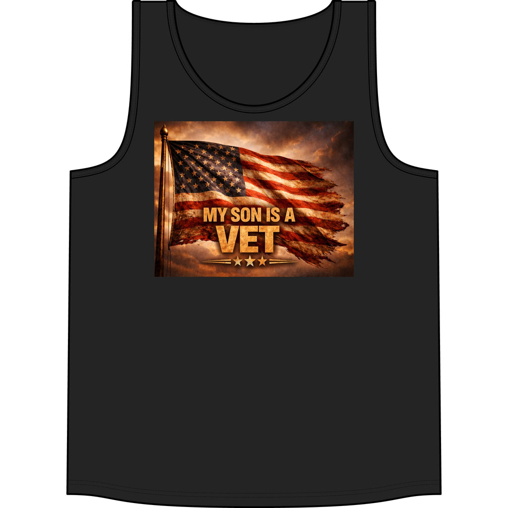 My Son Is a Vet Tank Top – Patriotic American Flag Veteran Tribute