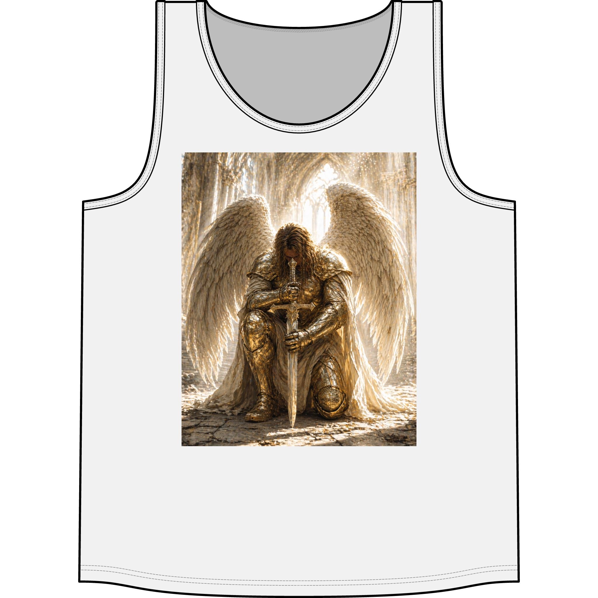 Angel Knight Tank Top — Golden Winged Warrior Graphic Concert Tank