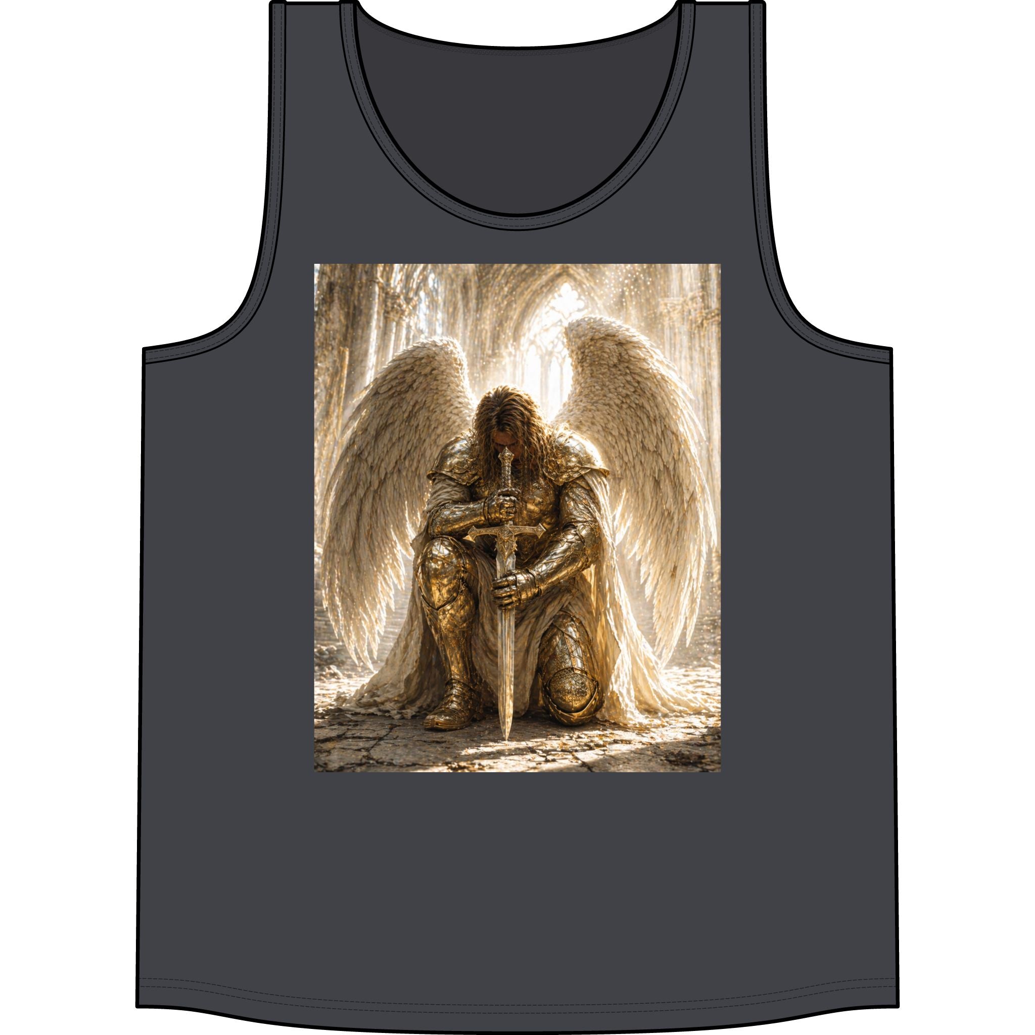 Angel Knight Tank Top — Golden Winged Warrior Graphic Concert Tank