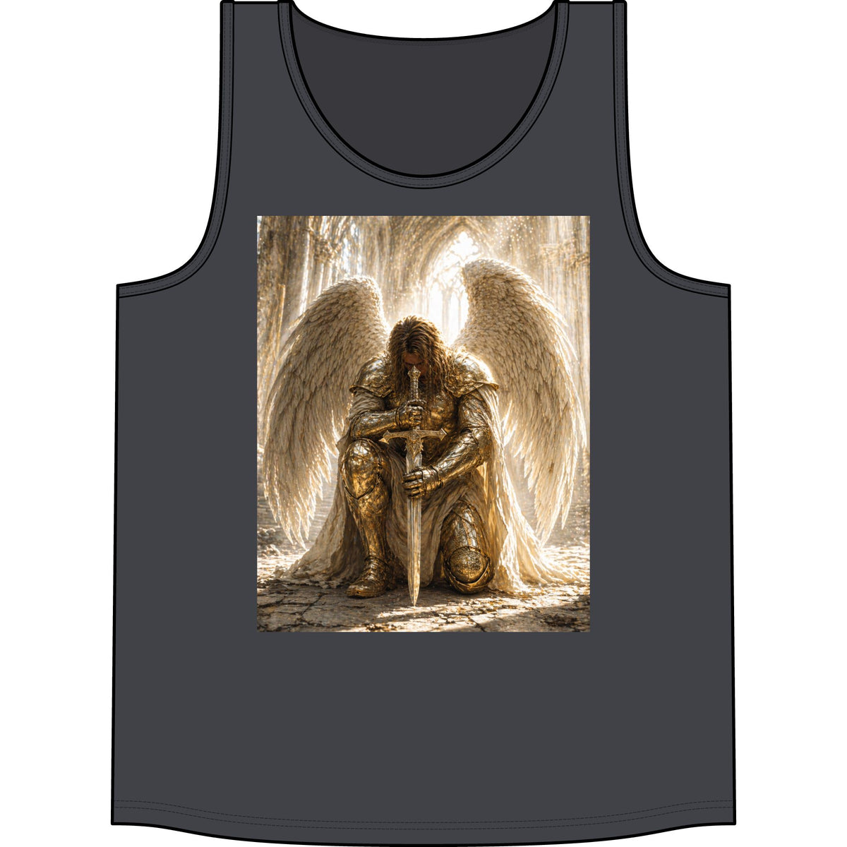 Angel Knight Tank Top — Golden Winged Warrior Graphic Concert Tank