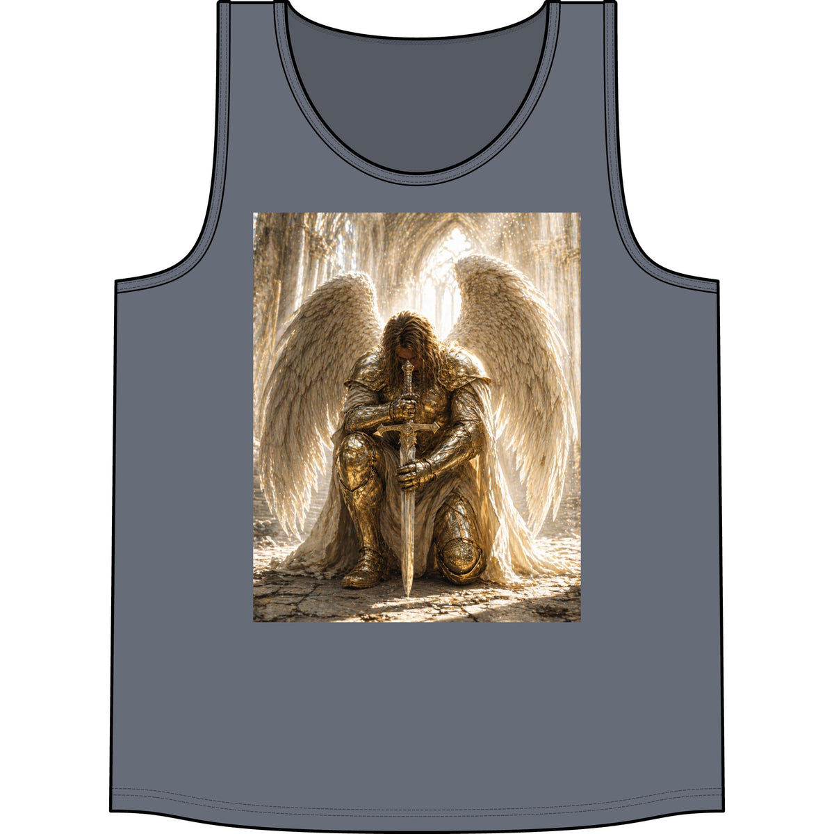 Angel Knight Tank Top — Golden Winged Warrior Graphic Concert Tank