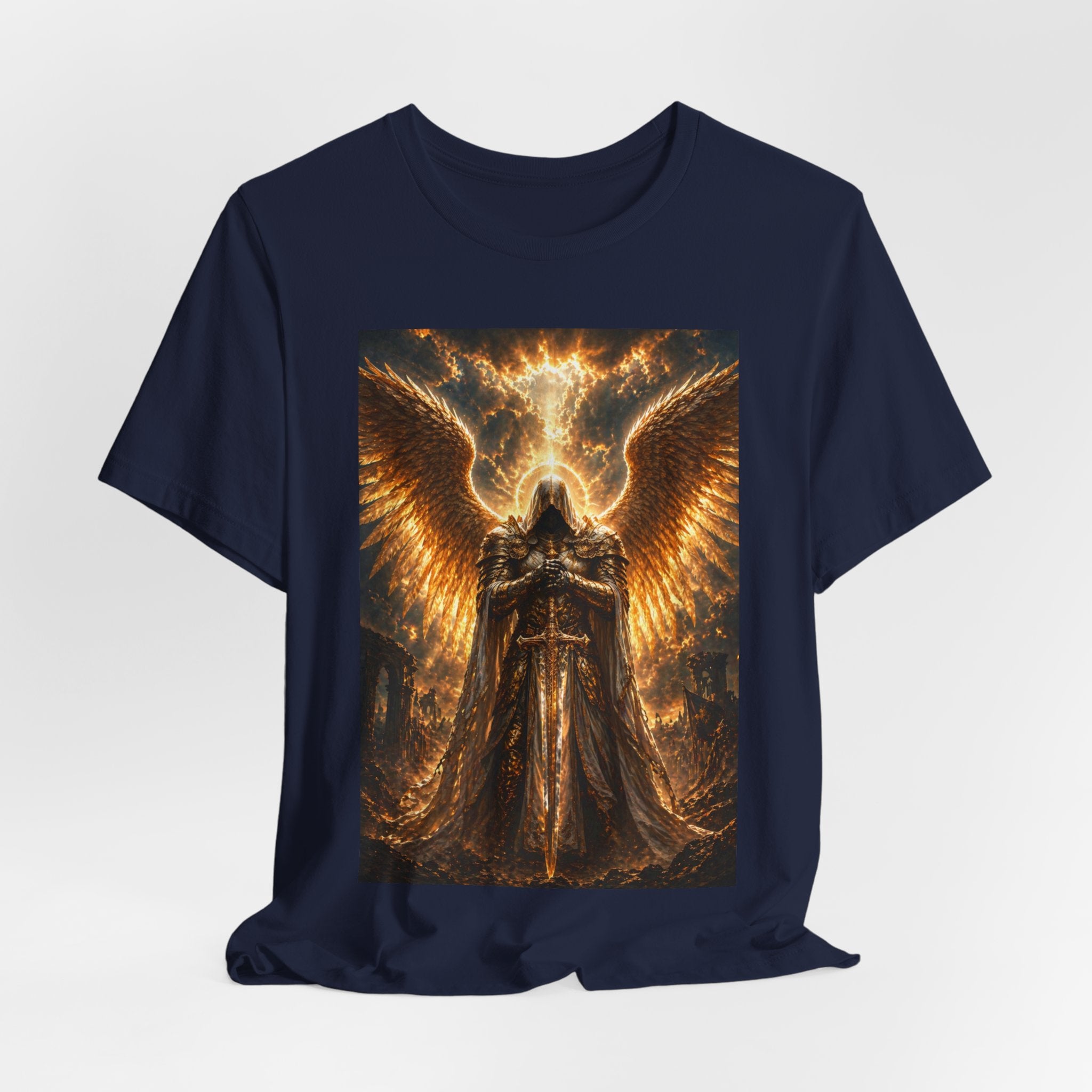 Gods Angel Warrior Graphic Tee — Golden Guardian Winged Angel T-Shirt