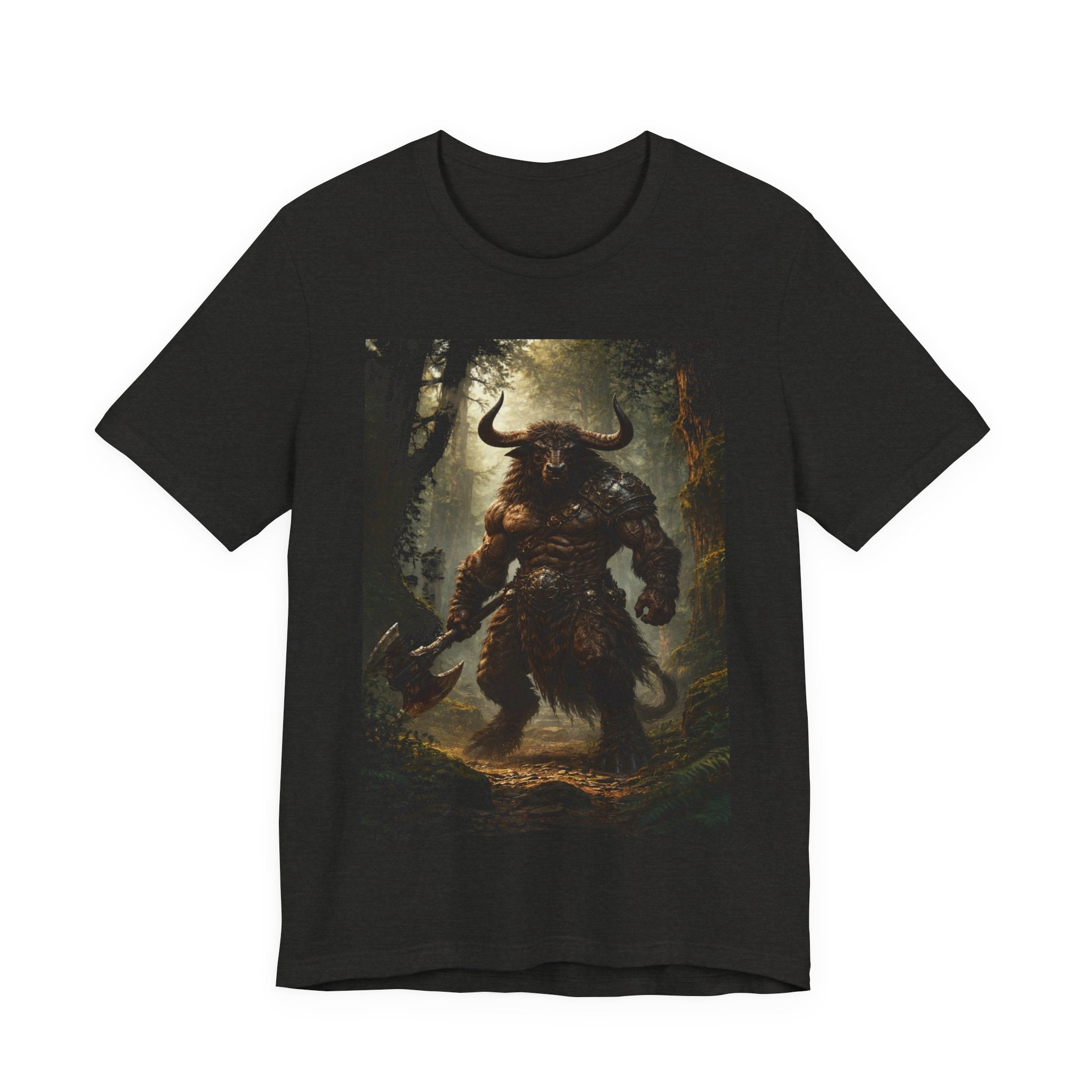 Minotaur Forest Warrior T-Shirt — Mythic Fantasy Creature Graphic Tee