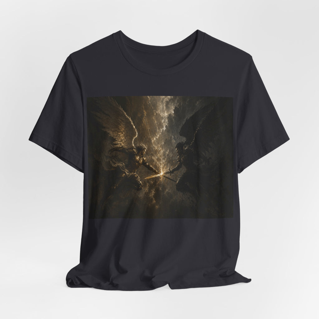 Angel Battle Graphic Tee — Dark Mythic Winged Warriors Shirt