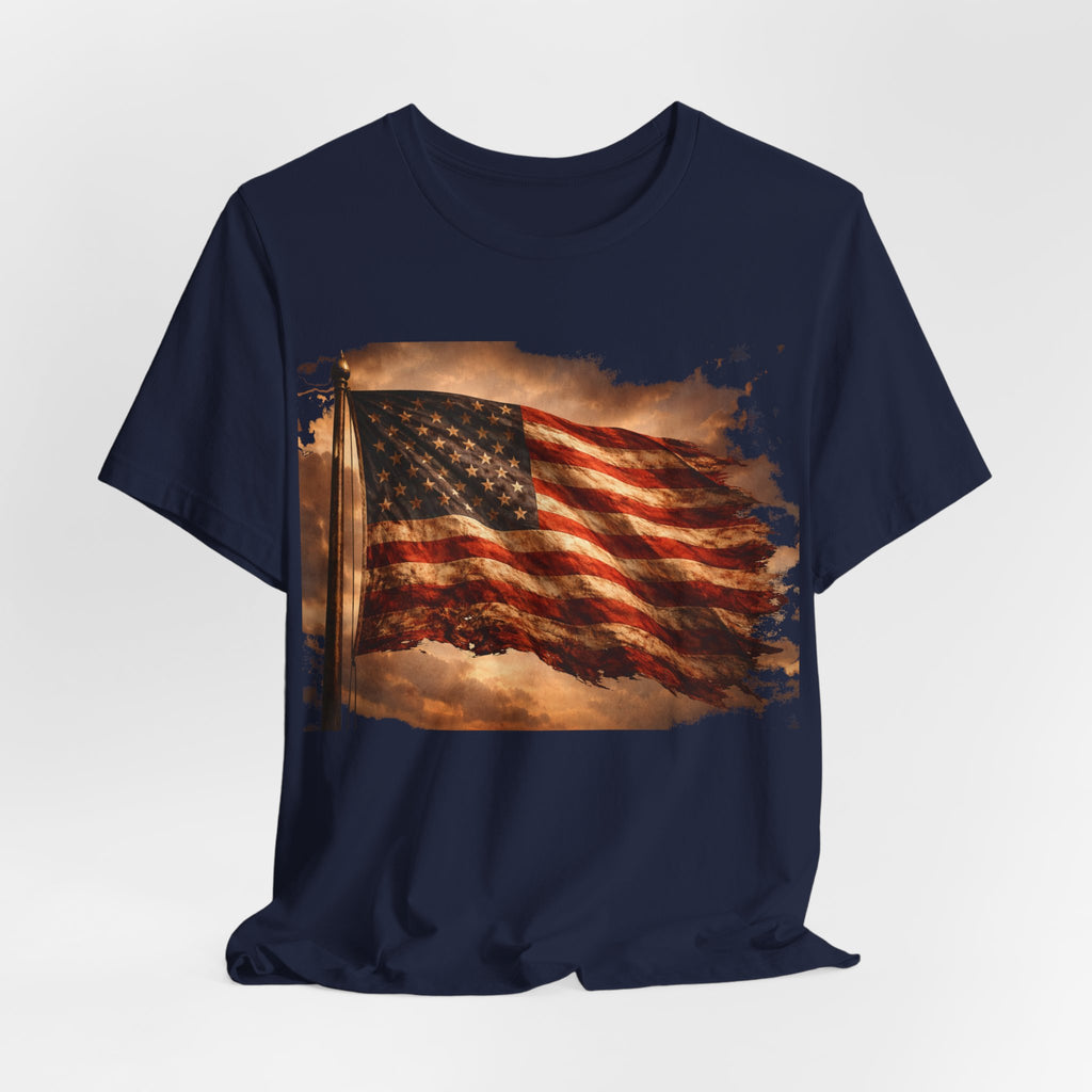 Distressed American Flag T‑Shirt — Vintage Patriotic Tee for 4th of July & Veterans