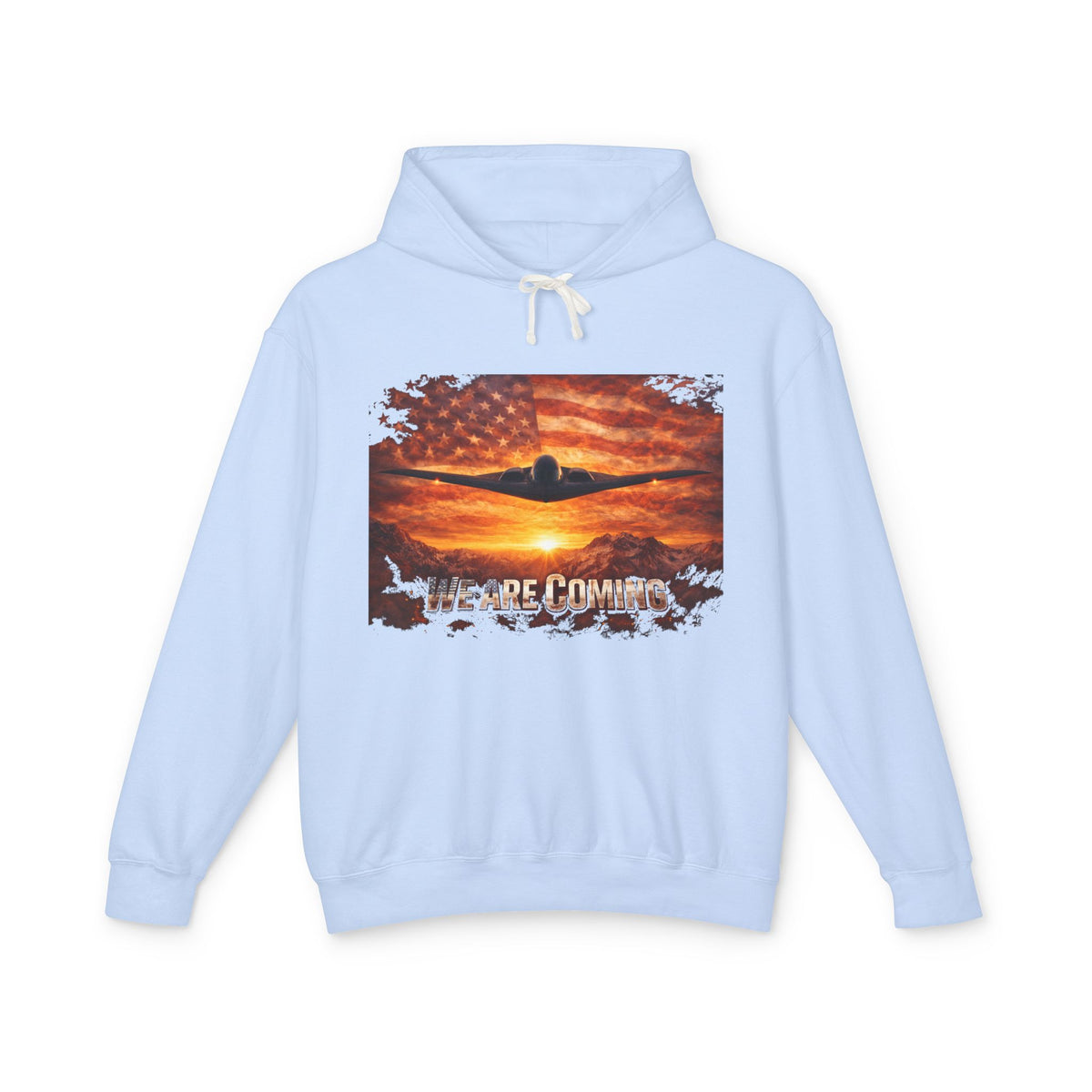 USA B2 Spirt--Airplane Sunset Hoodie — "Wherever I Roam" Vintage Flag Pilot Sweatshirt