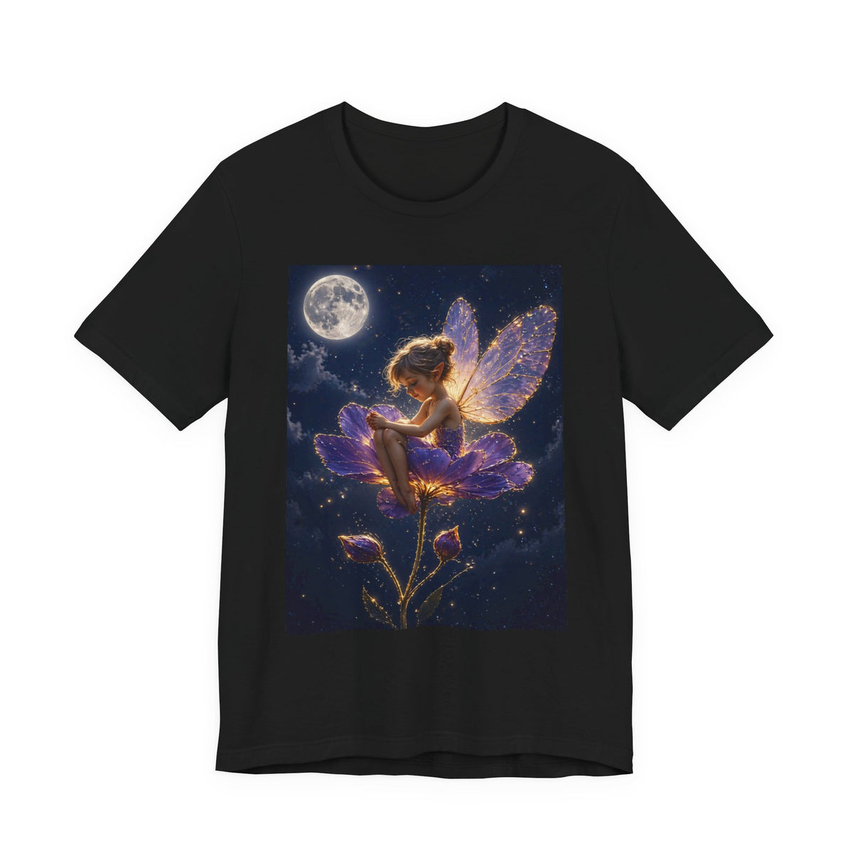 Fairy Night T-Shirt — Moonlit Fairy on Purple Flower
