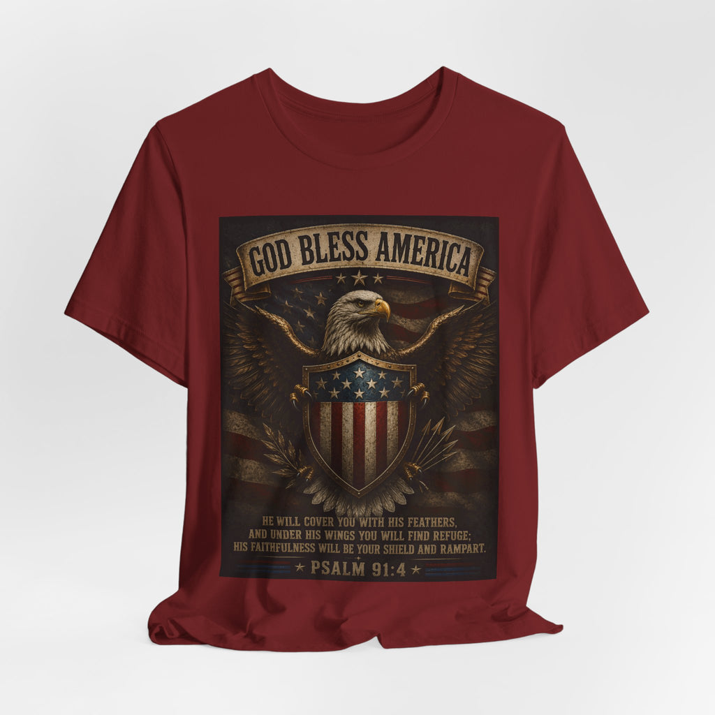 God Bless America Eagle T-Shirt – Patriotic Psalm 91:4 Graphic Tee