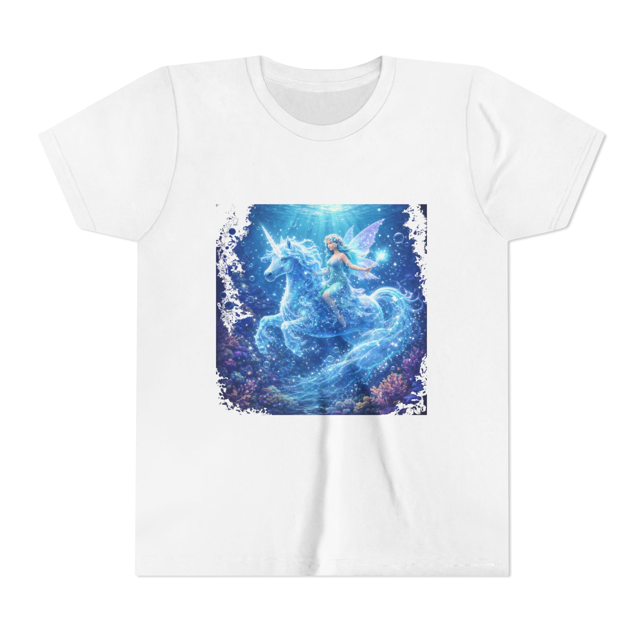 Magical Blue Unicorn & Fairy Youth T-Shirt – Enchanted Fantasy Tee for Kids