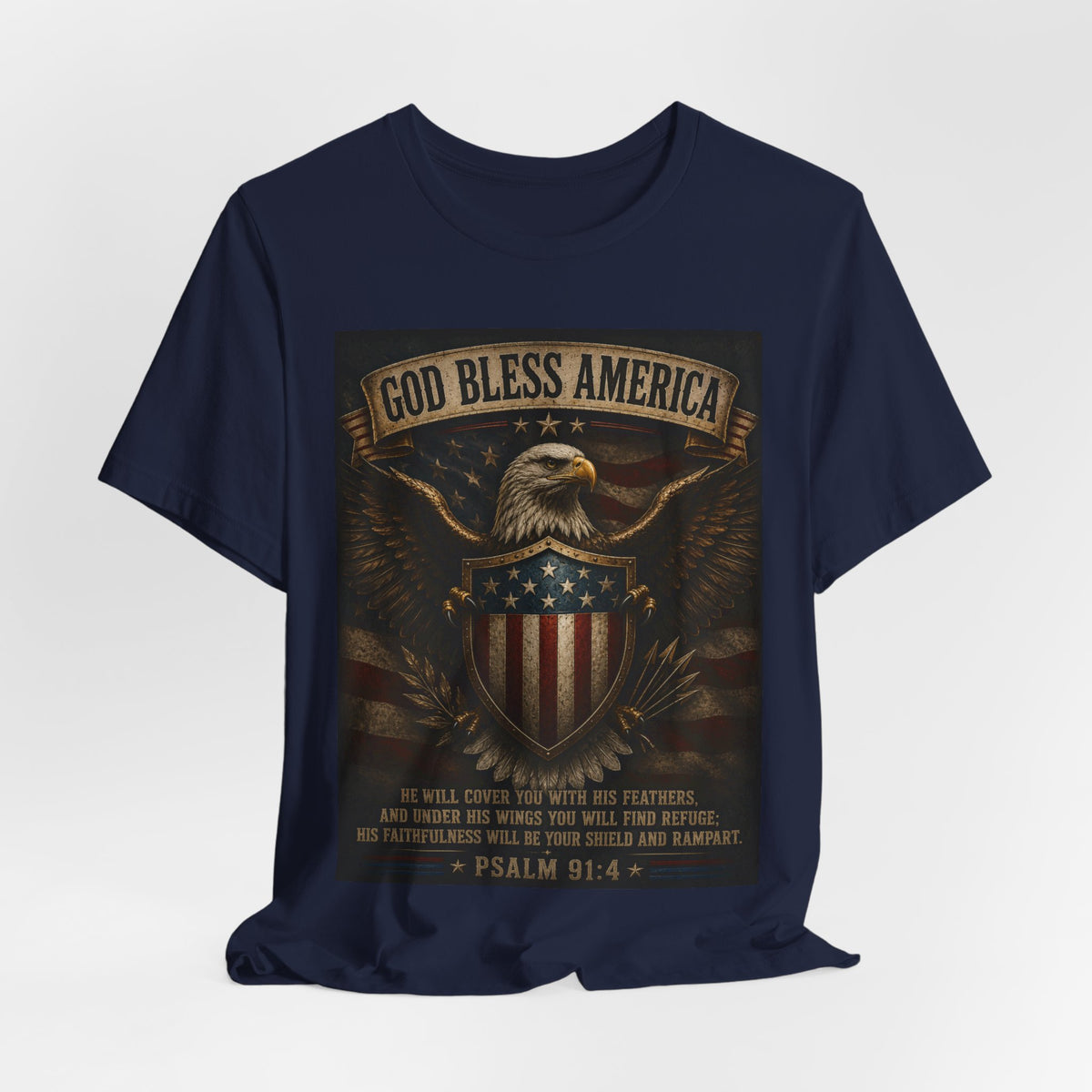 God Bless America Eagle T-Shirt – Patriotic Psalm 91:4 Graphic Tee