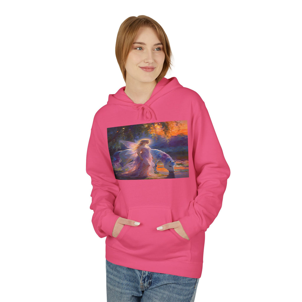 Unicorn Fairy Cotton Hoodie — Cosmic Cat Art Pullover