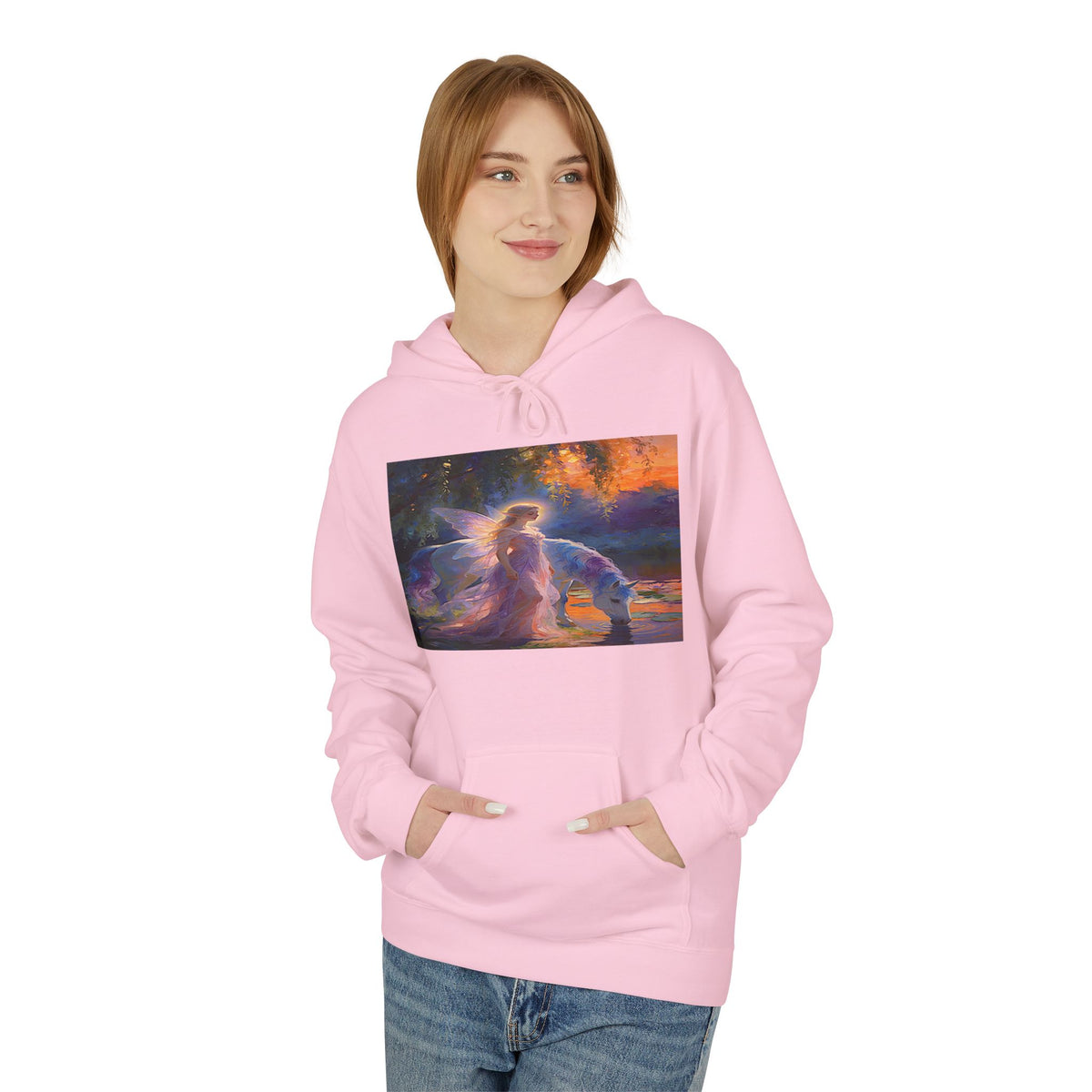 Unicorn Fairy Cotton Hoodie — Cosmic Cat Art Pullover