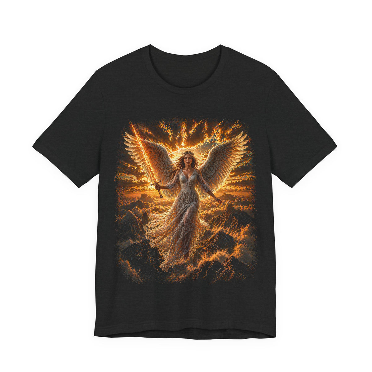 Angel Wings Graphic Tee — Fiery Guardian Angel Design
