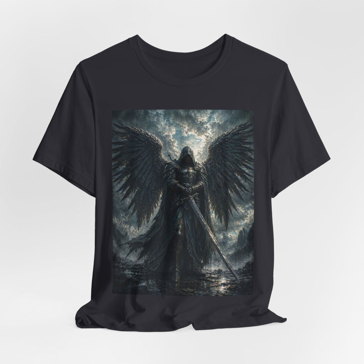 Dark Fallen Angel Graphic Tee — Gothic Warrior Angel T-Shirt