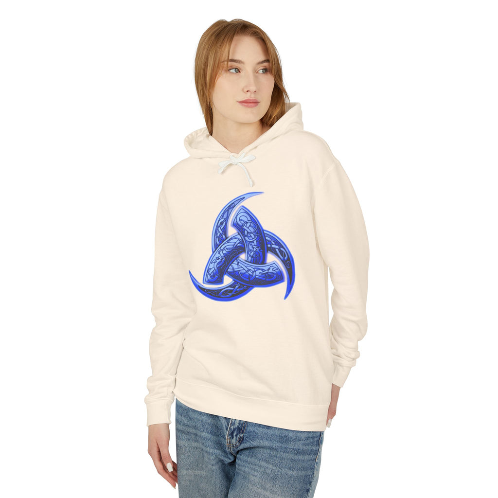 The Triple Horn of Odin is--Celtic Blue Triquetra Hoodie — Intricate Knotwork Hooded Sweatshirt