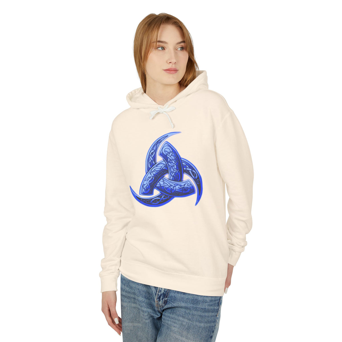 The Triple Horn of Odin is--Celtic Blue Triquetra Hoodie — Intricate Knotwork Hooded Sweatshirt