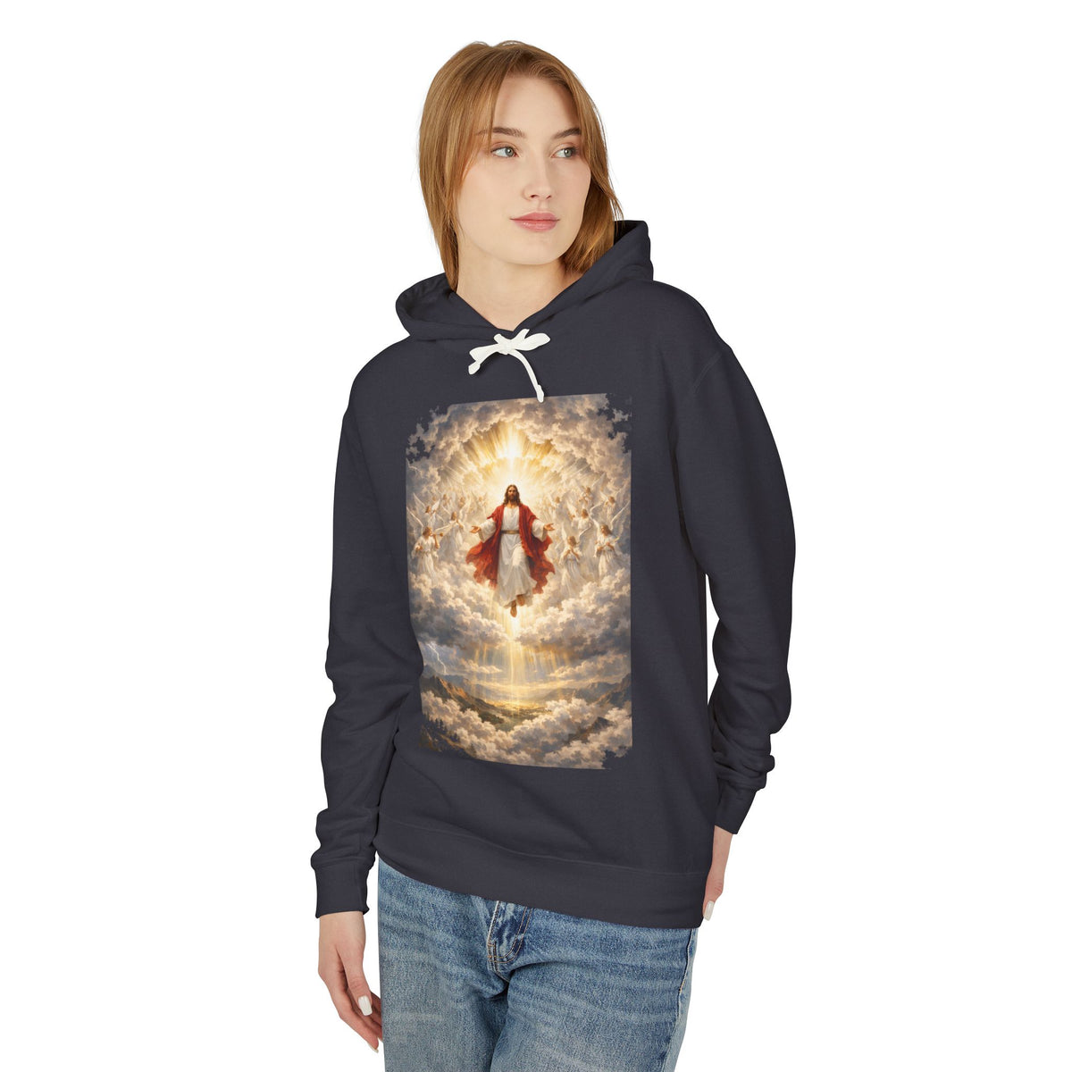 Christian Jesus Hoodie — Ascension Clouds Religious Graphic Sweatshirt
