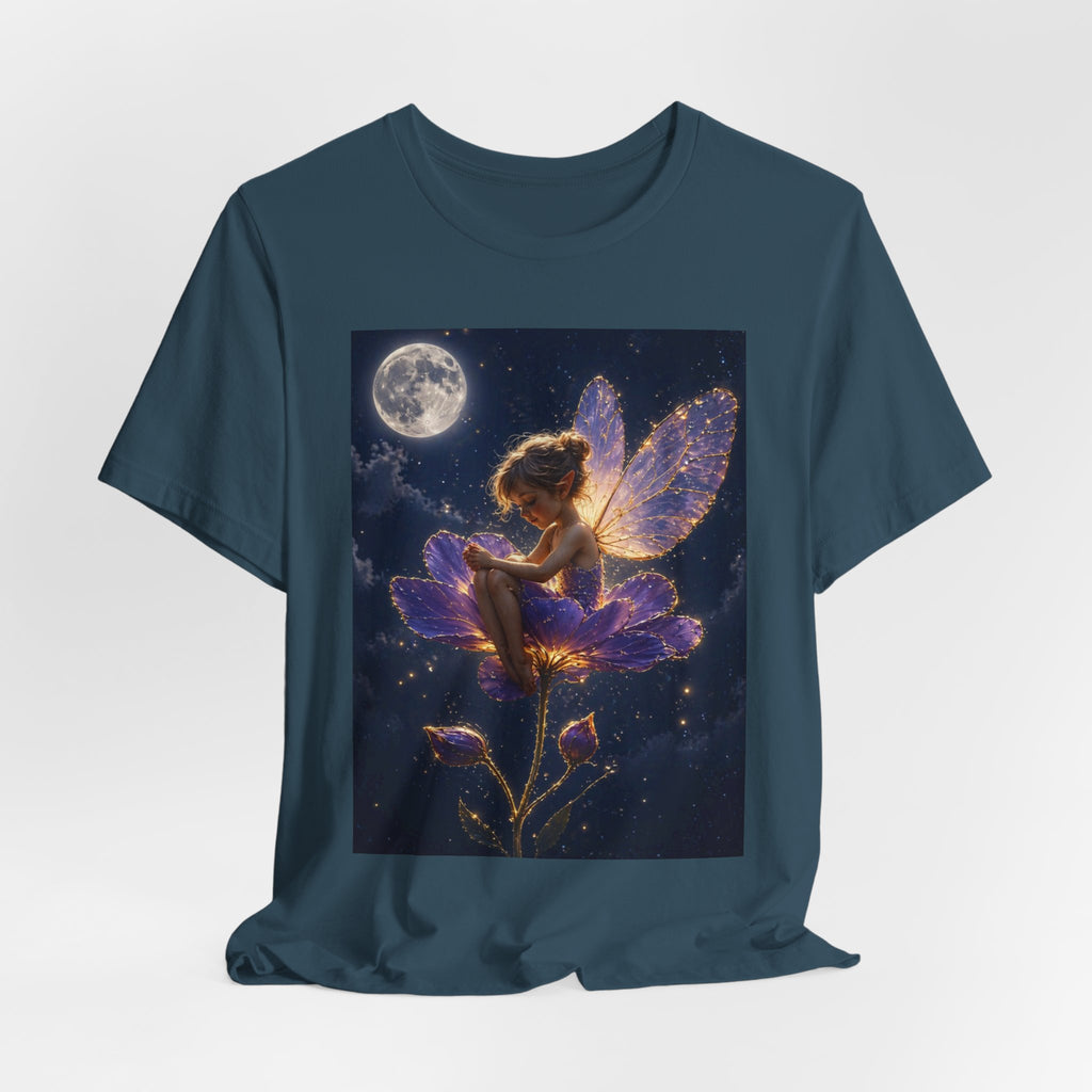 Fairy Night T-Shirt — Moonlit Fairy on Purple Flower