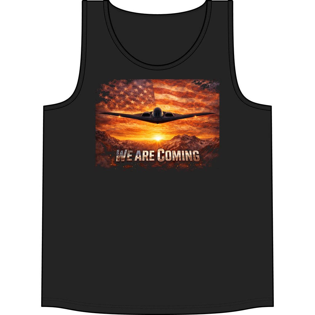 We Are Coming Tank Top — Military Jet American Flag Graphic