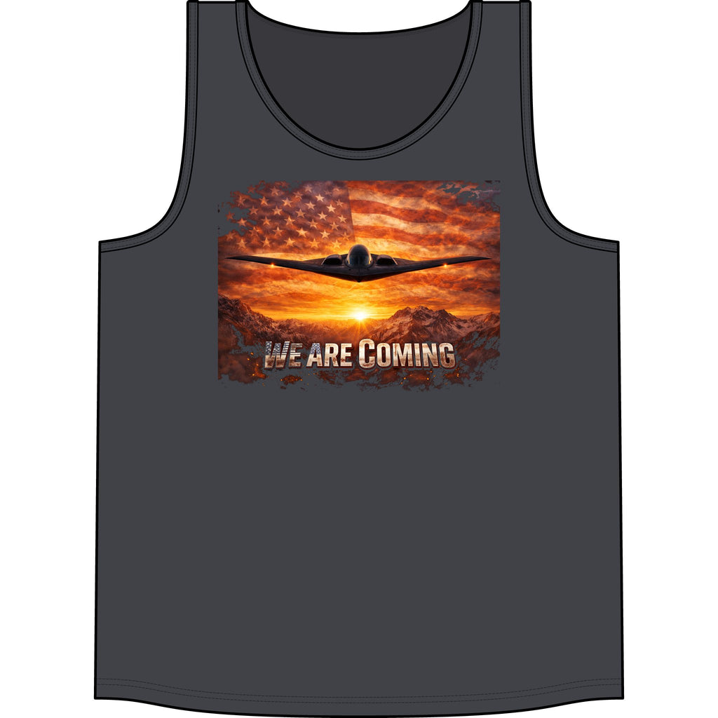 We Are Coming Tank Top — Military Jet American Flag Graphic