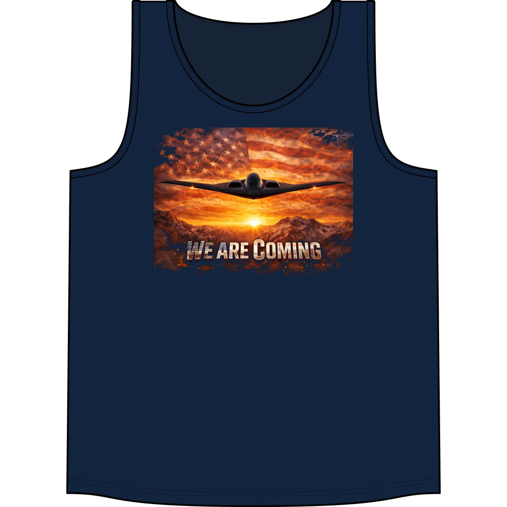 We Are Coming Tank Top — Military Jet American Flag Graphic