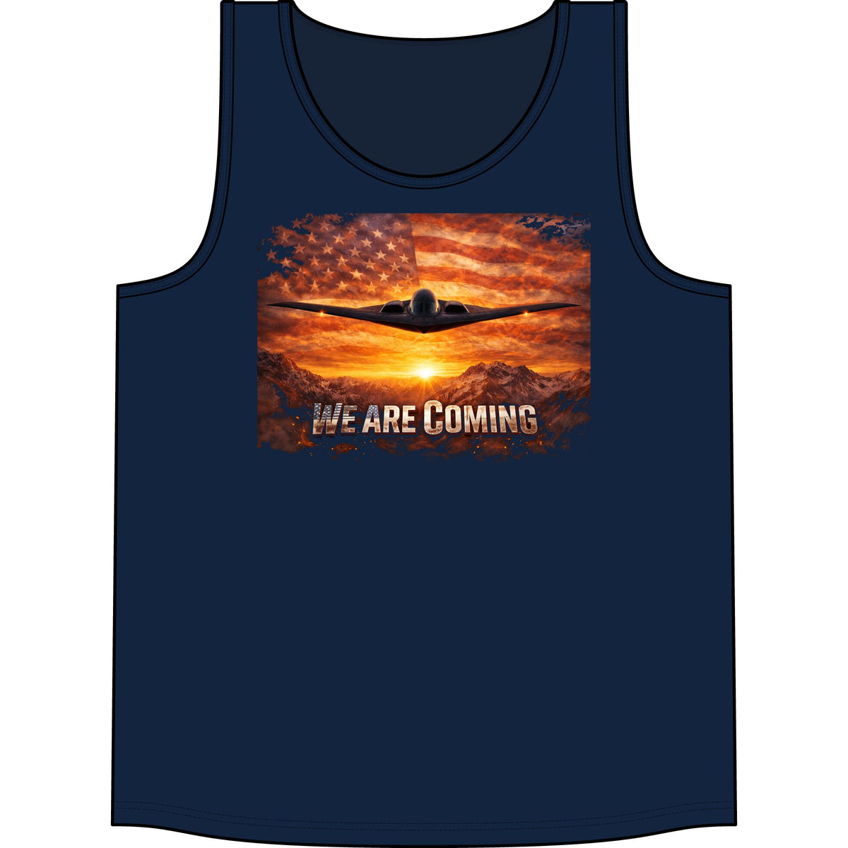 We Are Coming Tank Top — Military Jet American Flag Graphic