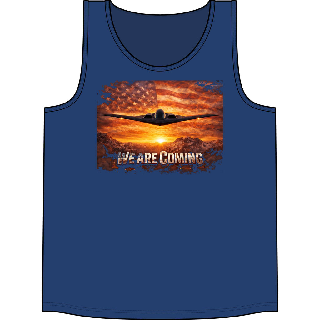 We Are Coming Tank Top — Military Jet American Flag Graphic