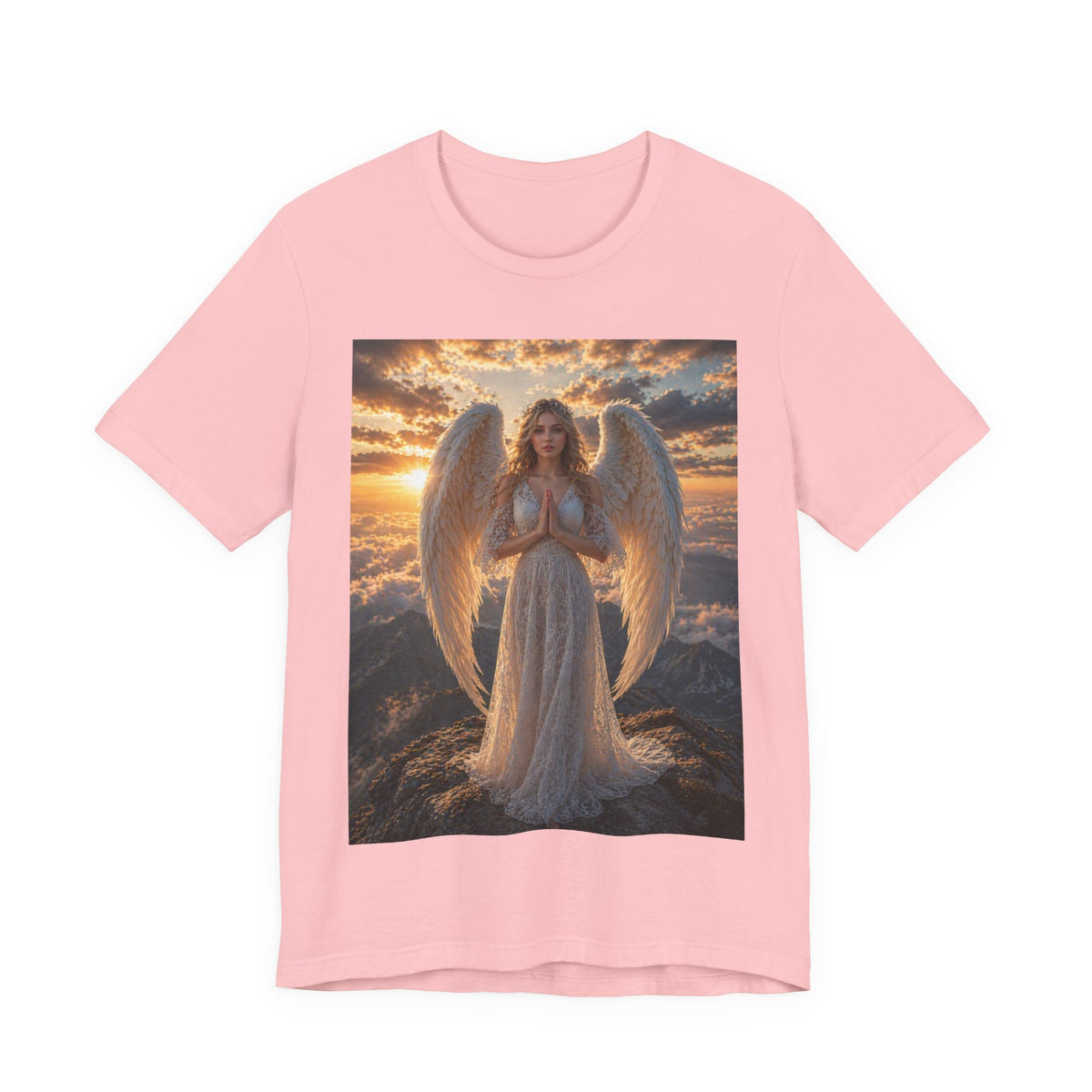 Angel Wings T-Shirt — Serene Praying Angel Graphic Tee for Spiritual & Religious Gifts