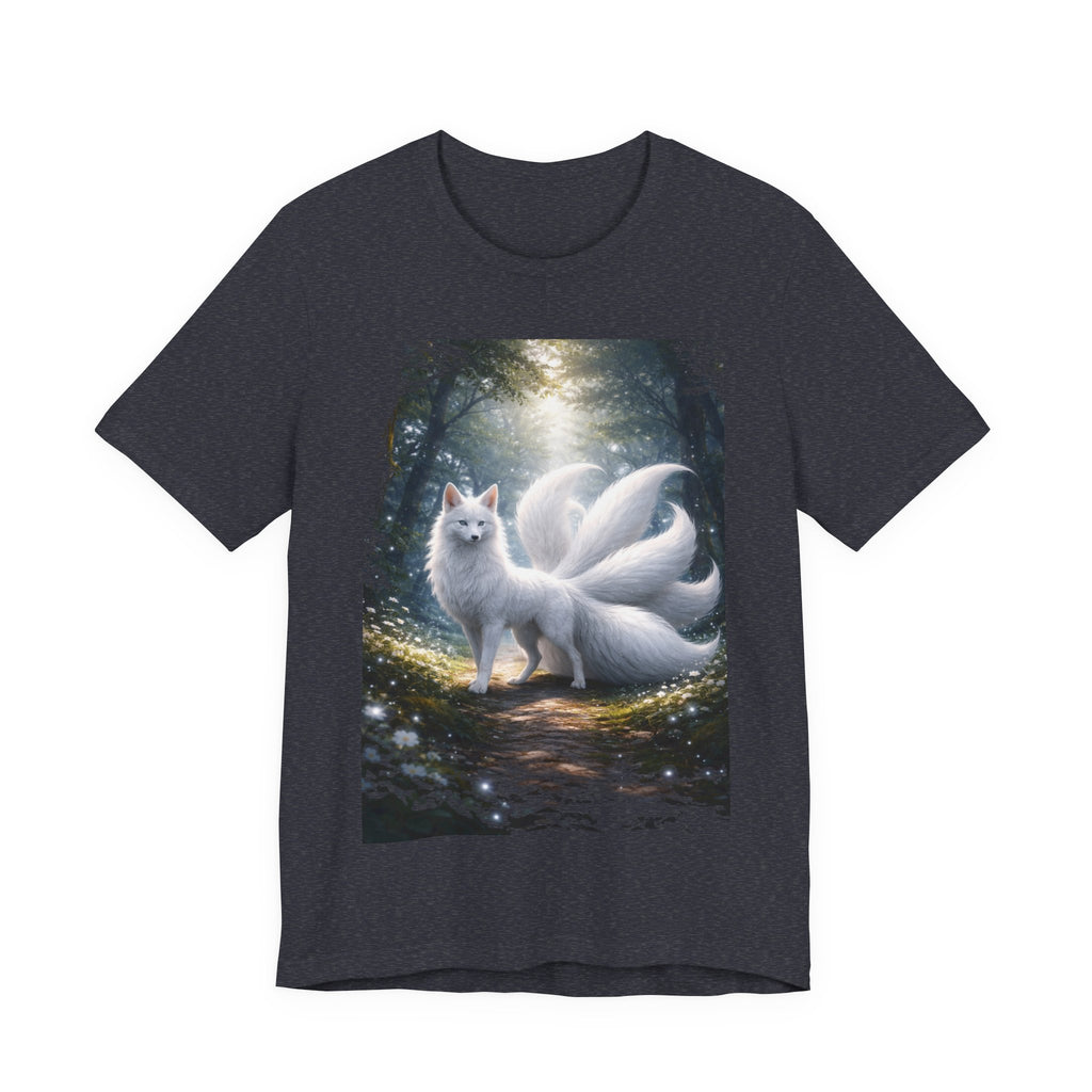 Nine-Tailed Fox Fantasy T-Shirt — Mystical White Kitsune Forest Tee