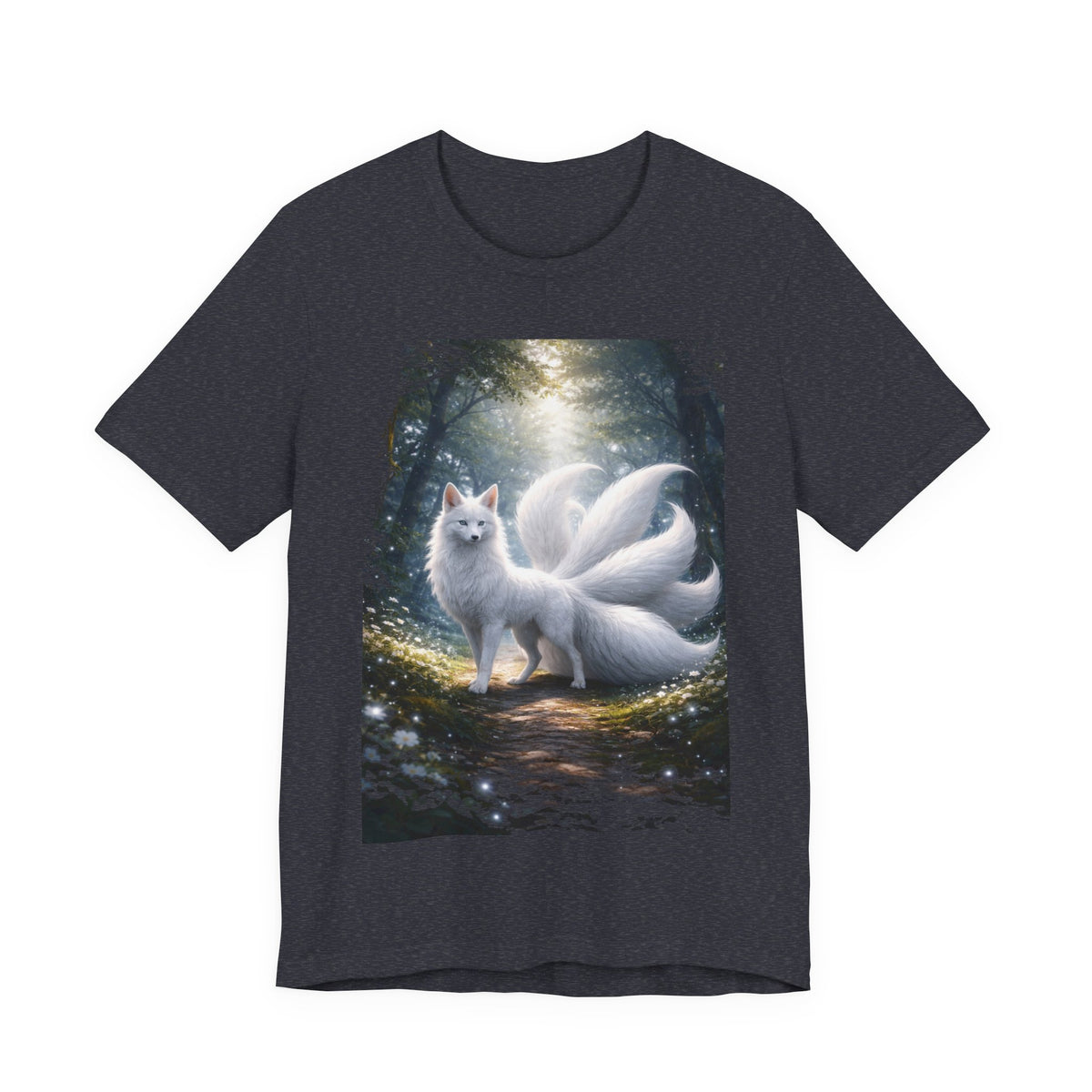 Nine-Tailed Fox Fantasy T-Shirt — Mystical White Kitsune Forest Tee