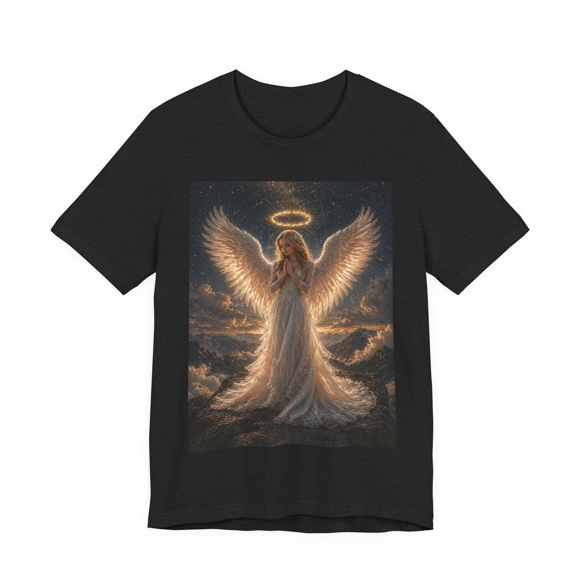Angel Wings Graphic Tee — Glowing Halo Spiritual T-Shirt