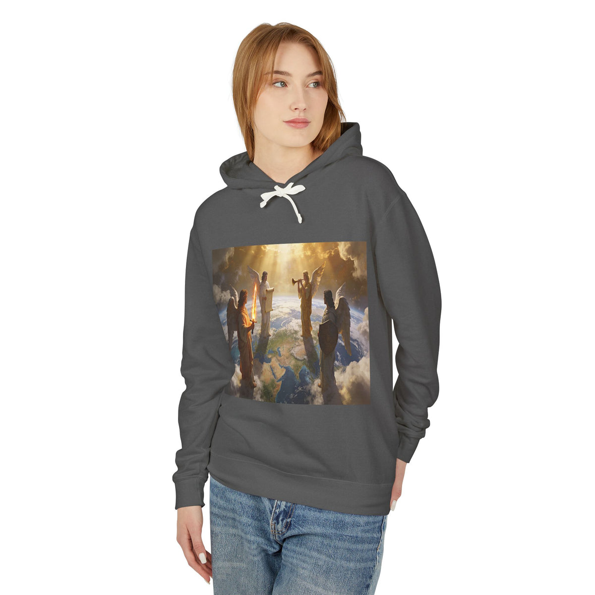 The Seven Trumpets-Angel Choir Hoodie — Heavenly Light Spiritual Graphic Pullover