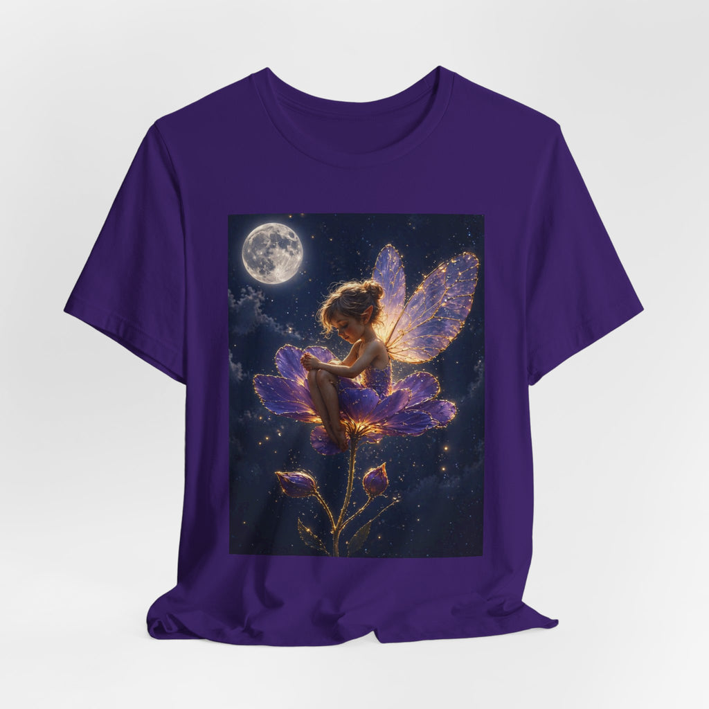 Fairy Night T-Shirt — Moonlit Fairy on Purple Flower