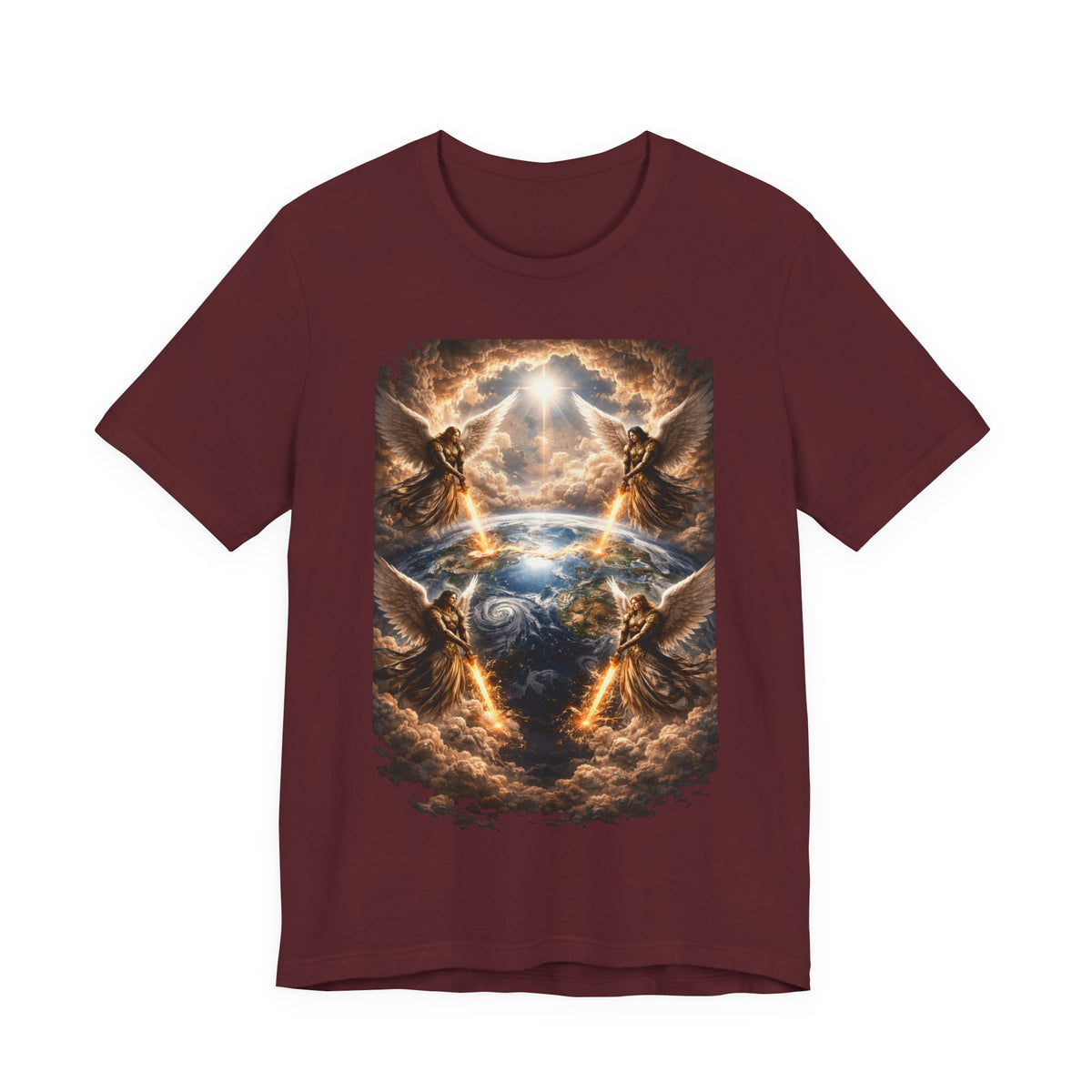 Revelation 7:1 Four angels standing on the four corners of the earth as seen from heaven-when the secound comingis near T‑Shirt — Heavenly Earth & Angels Graphic Tee