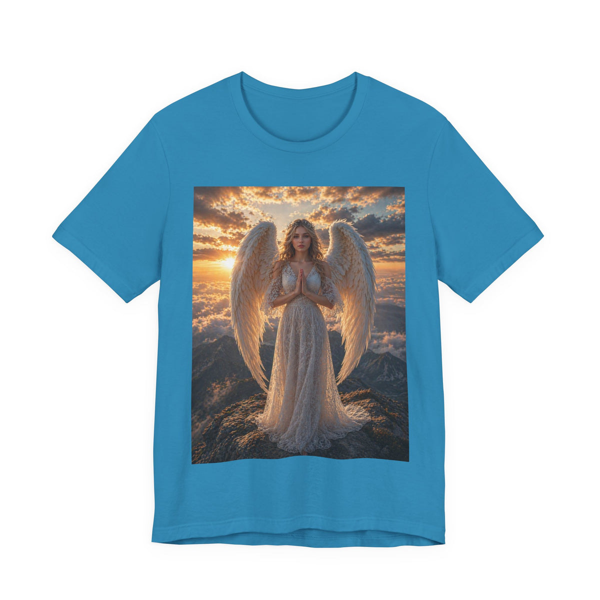 Angel Wings T-Shirt — Serene Praying Angel Graphic Tee for Spiritual & Religious Gifts