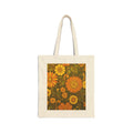 Vintage Orange Floral Tote Bag — Retro 70s Flower Canvas Tote