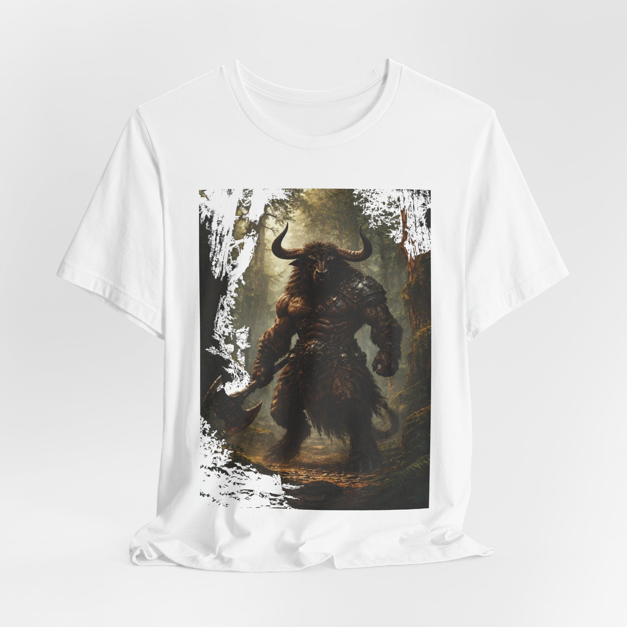 Minotaur Forest Warrior T-Shirt — Mythic Fantasy Creature Graphic Tee