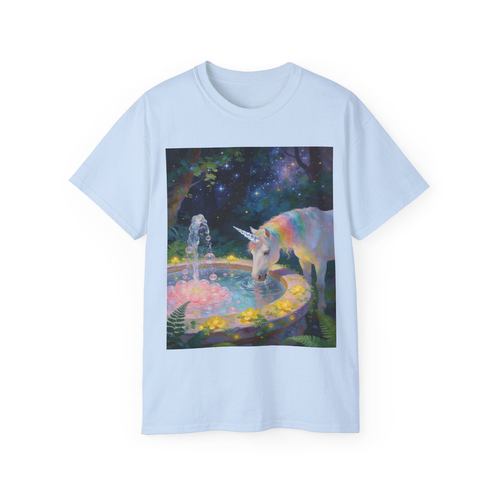 Copy of Unicorn Night Garden Tee — Rainbow Unicorn at Moonlit Fountain T-Shirt