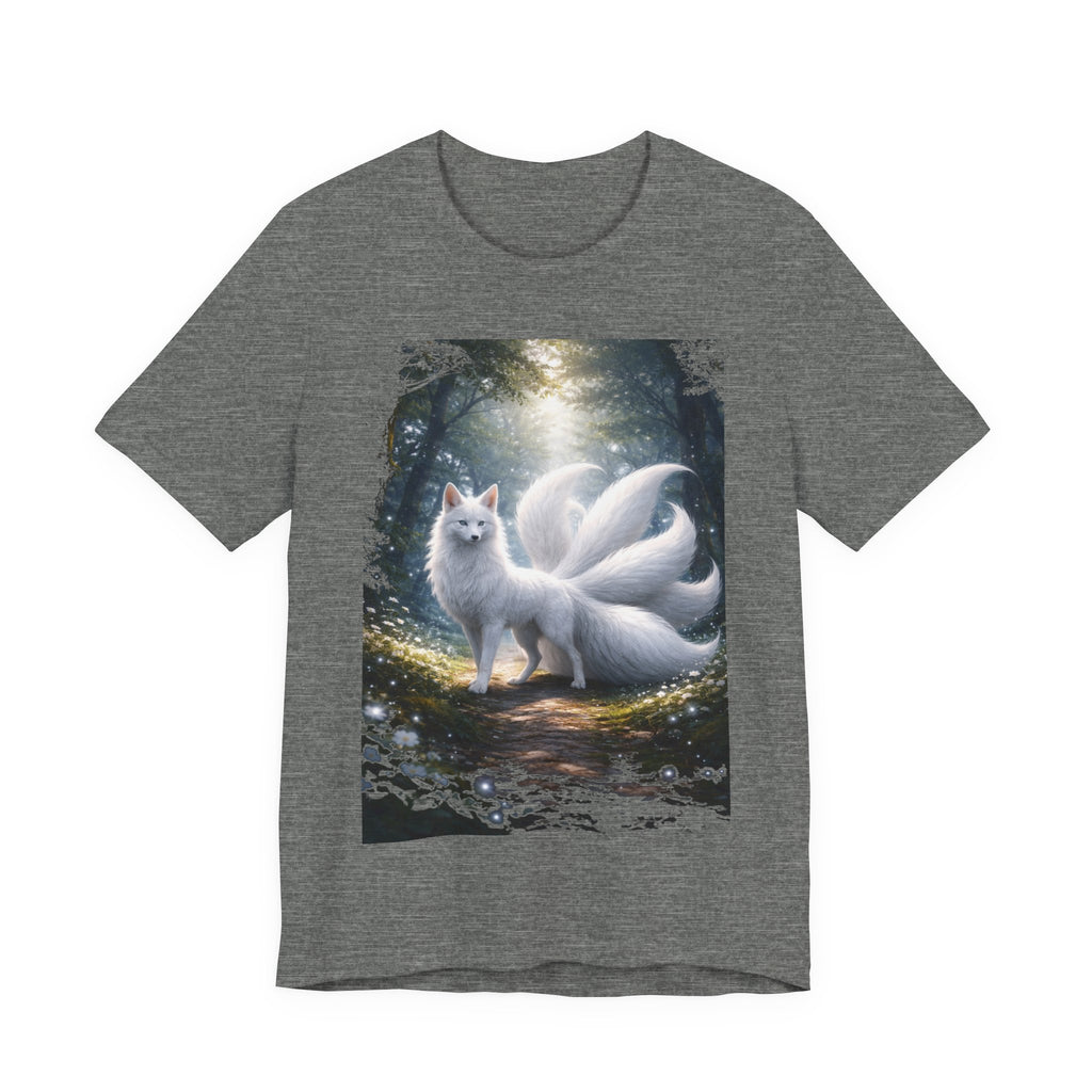 Nine-Tailed Fox Fantasy T-Shirt — Mystical White Kitsune Forest Tee