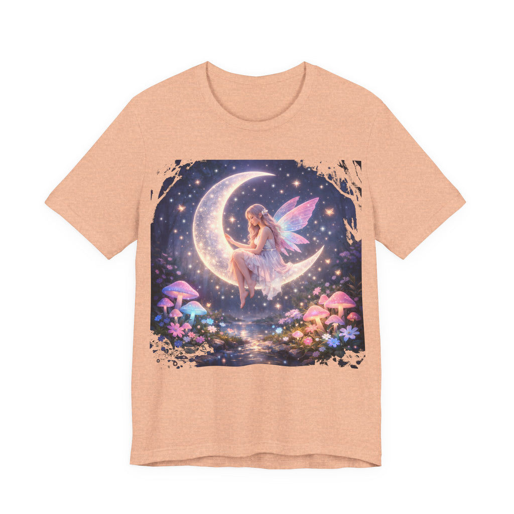 Fairy on the Moon T‑Shirt — Dreamy Fantasy Night Tee with Fairy and Mushrooms