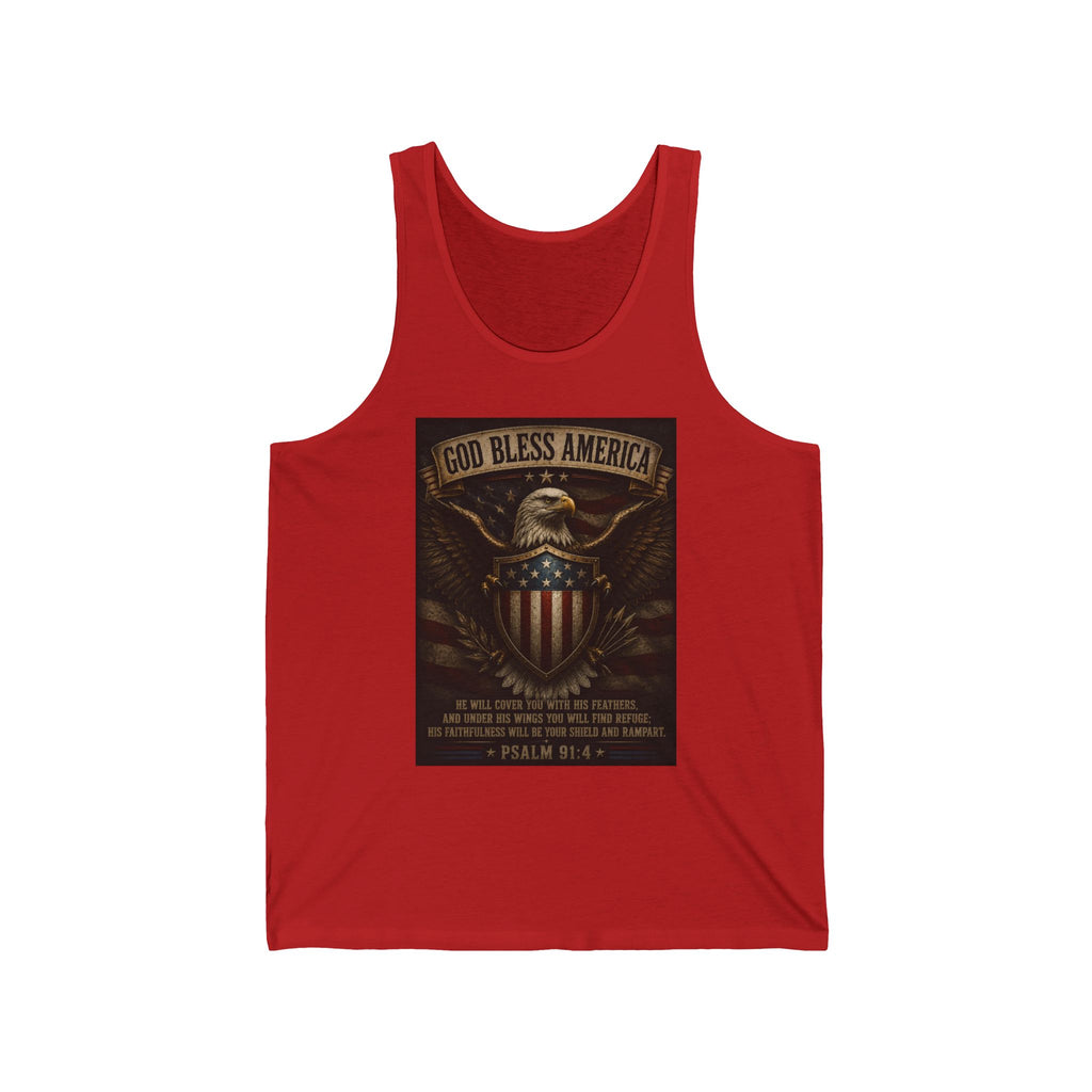 God Bless America Eagle Shield Tank Top – Patriotic Psalm 91 Military Tribute