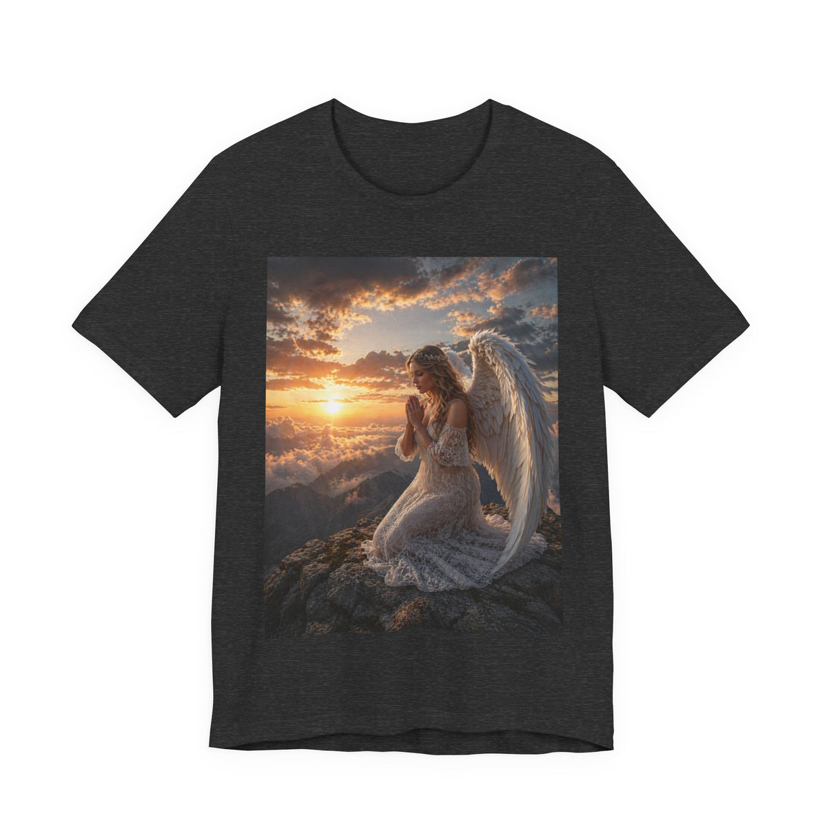 Angel Prayer T‑Shirt — Serene Winged Angel Sunset Tee