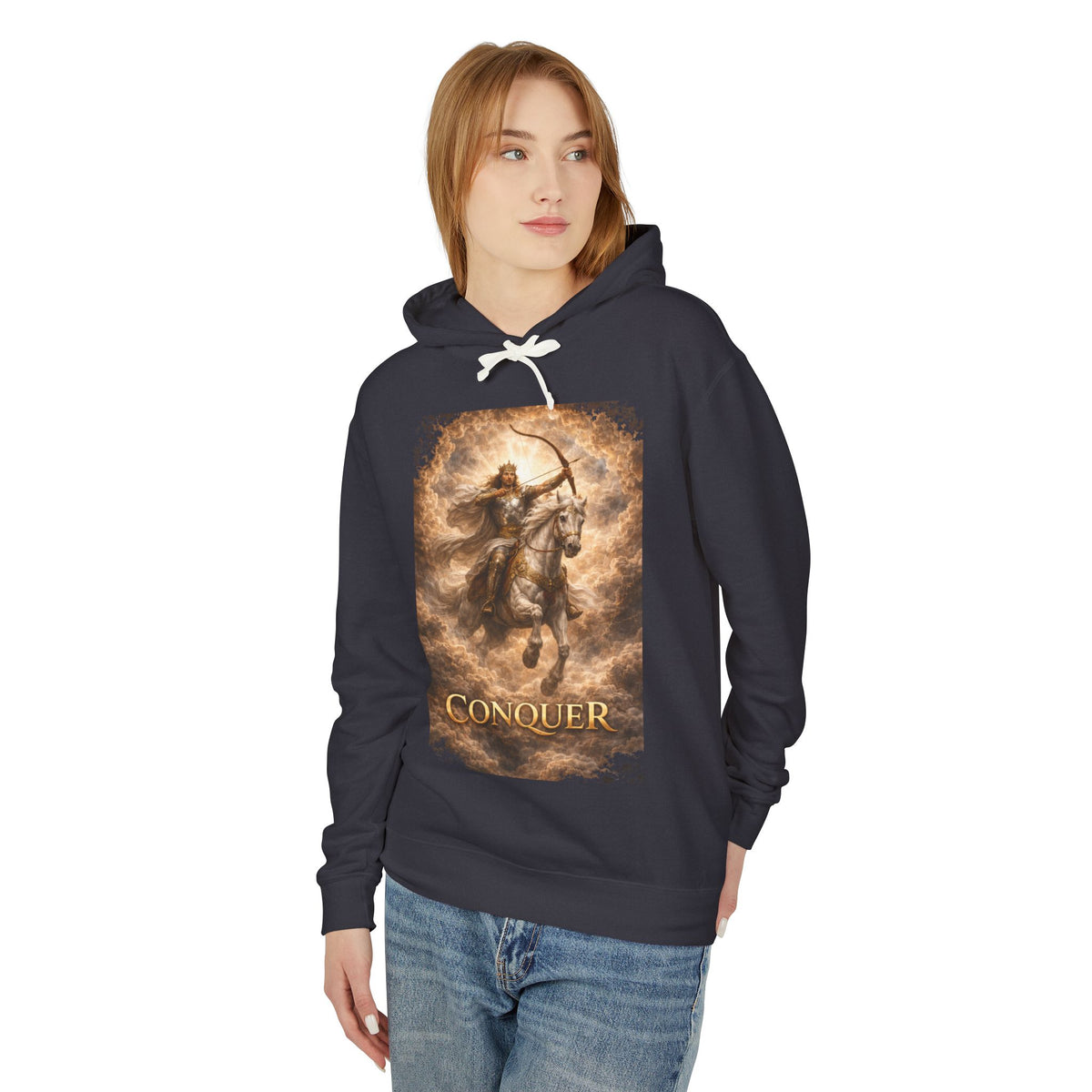 The white horse from Revelation 6:1-2! Conquer Warrior Hoodie — Fantasy Archer Graphic Pullover