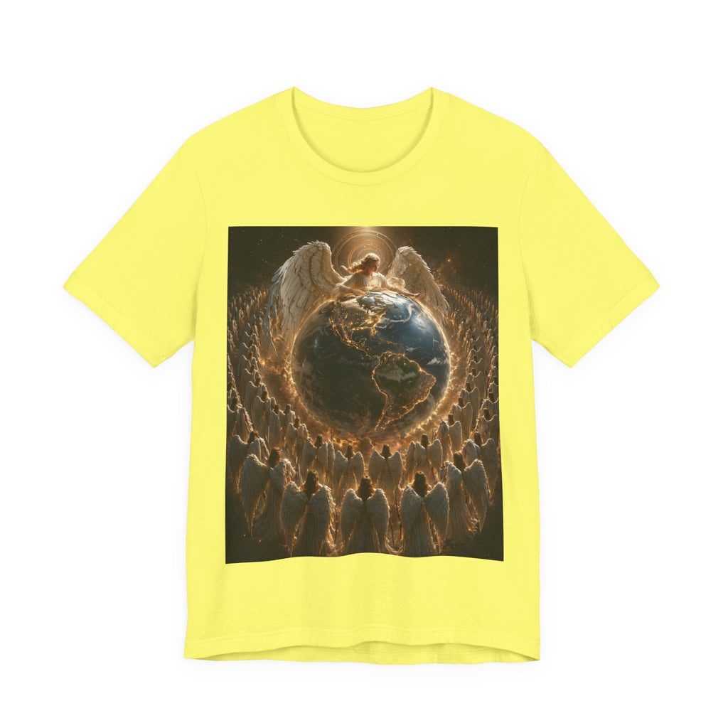 Angel Watching Over Earth T‑Shirt — Spiritual Guardian Globe Tee