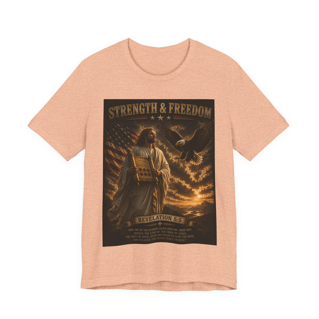 Strength & Freedom T-Shirt — Jesus with Tablets & Eagle, Revelation 20 Christian Tee