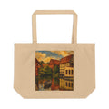 Vintage Canal Village Tote Bag — Eco-Friendly Large Beach & Market Tote