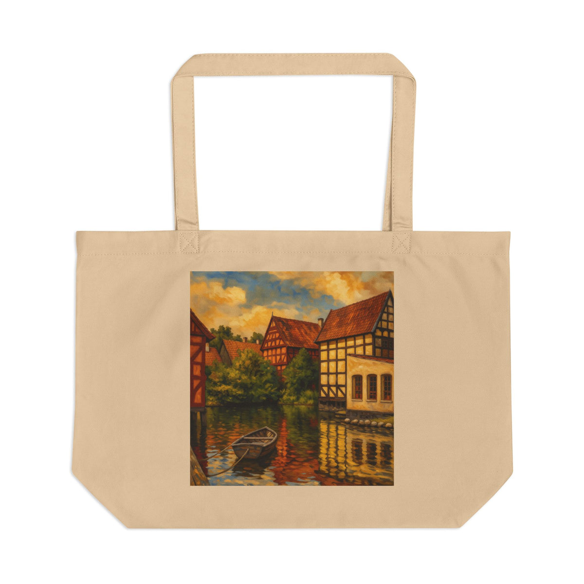 Vintage Canal Village Tote Bag — Eco-Friendly Large Beach & Market Tote