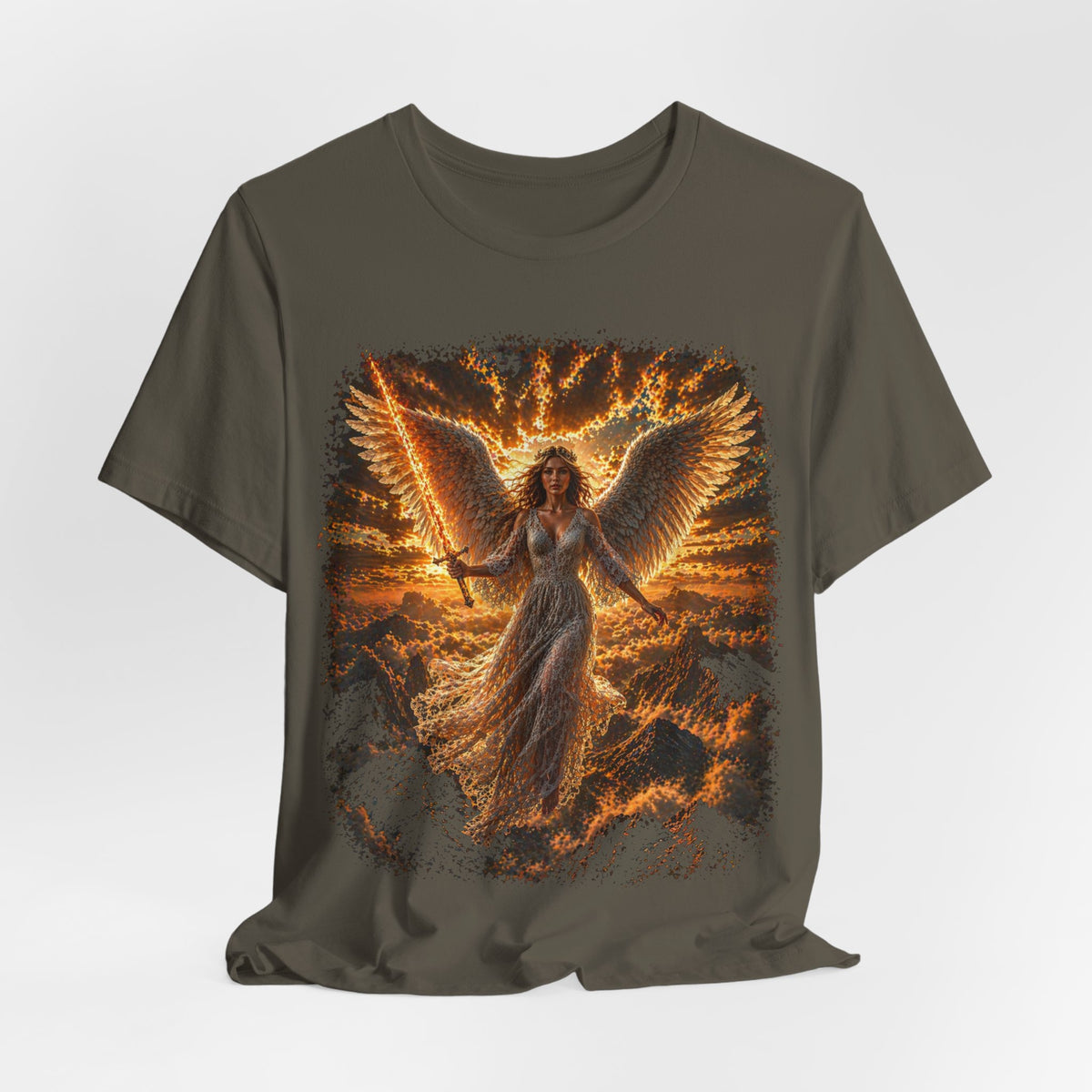 Angel Wings Graphic Tee — Fiery Guardian Angel Design